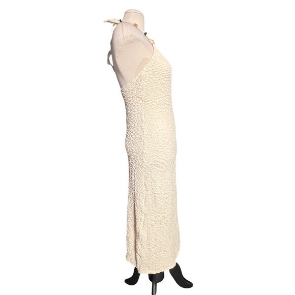 Lulus Meike Cream Textured Knit Beaded Halter Midi Dress Sz Large Womens Cream - Picture 16 of 16